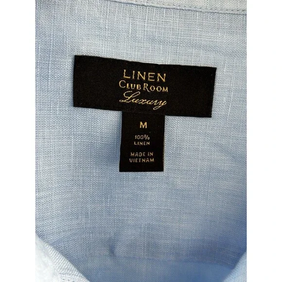 Club Room Luxury 100% Linen Shirt Men's Size Medium Blue Button Down Long Sleeve - Picture 5 of 7